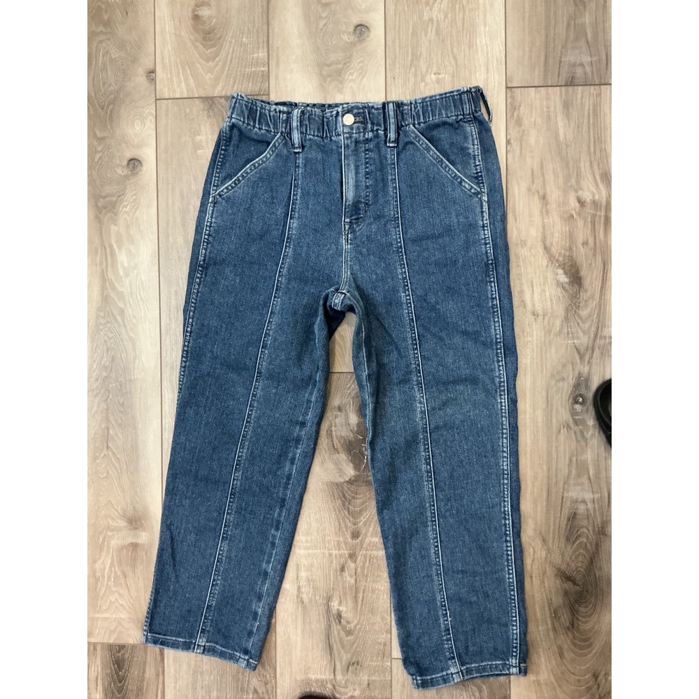J.Crew Womens 29P Petite Pull On Utility Jeans Medium Wash Blue Seam Front Denim